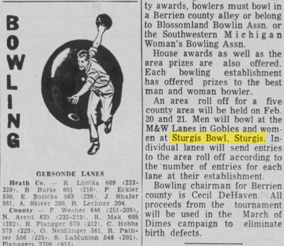 Sturgis Bowl (Sturgis Lanes) - Jan 1965 Mention